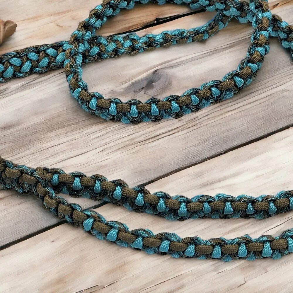 5' Dog Leash ~ Turquoise & Brown Paracord w/ Extra Traffic Handle ~ Heavy Duty